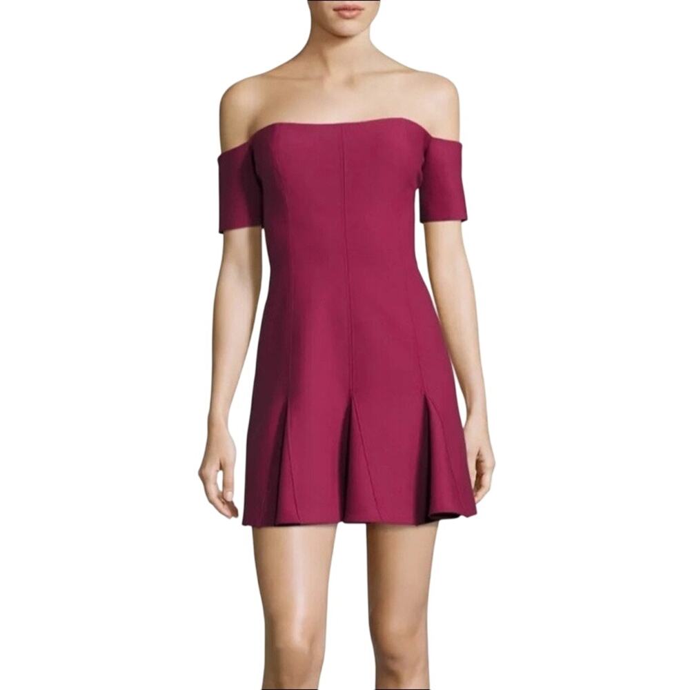 Cinq a Sept Elva Off The Shoulder Godet Mini Dress in Burgundy Size 6
